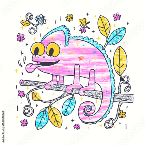 Cute cartoon creature perched on a whimsical branch