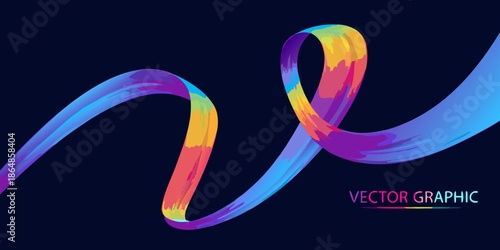 Colorful abstract ribbon swirl design on a dark blue background