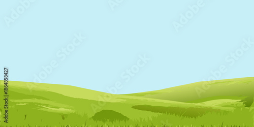 A simple illustration of rolling green hills against a bright blue sky