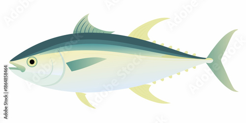 A stylized illustration depicting a bluefin tuna swimming gracefully