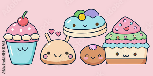 Cute Hand-Drawn Dessert and Sweets Icon Collection
,Whimsical Doodle Style Bakery and Ice Cream Vector Set