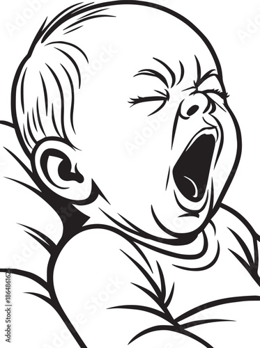 Crying Baby Illustration, Black and White Vector