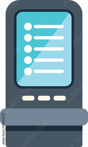 Electronic terminal with a blue screen showing a list of options for the user to choose from