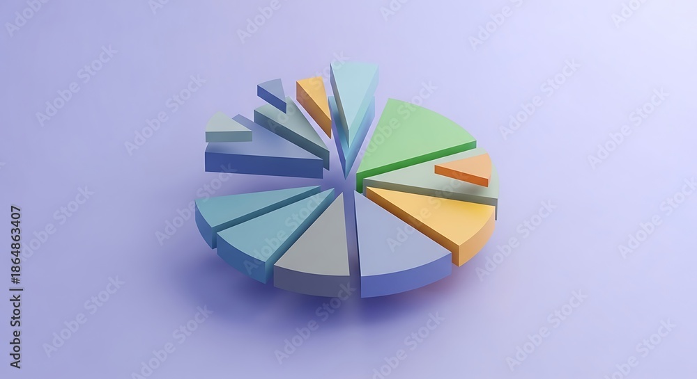 Obraz premium Vibrant 3D pie chart with colorful segments on purple background