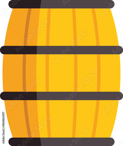 Yellow wooden barrel with black metal rings, often used for aging wine or whiskey