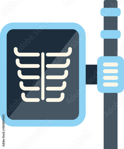 X ray scanner displaying human ribs on its screen, used in a hospital room by doctors for medical diagnosis