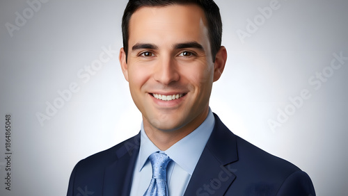 Smiling professional man in suit portrait against grey background
