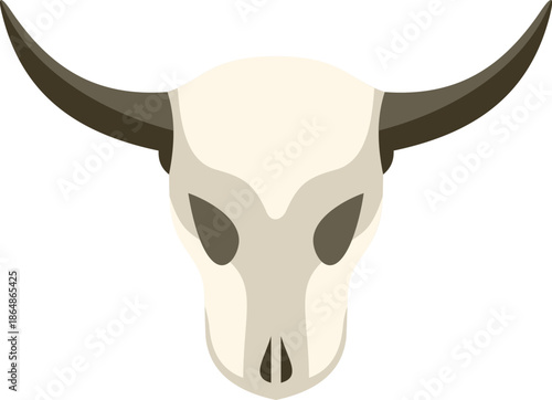 Drawing of a stylized bull skull with large horns, creating a striking image reminiscent of the wild west