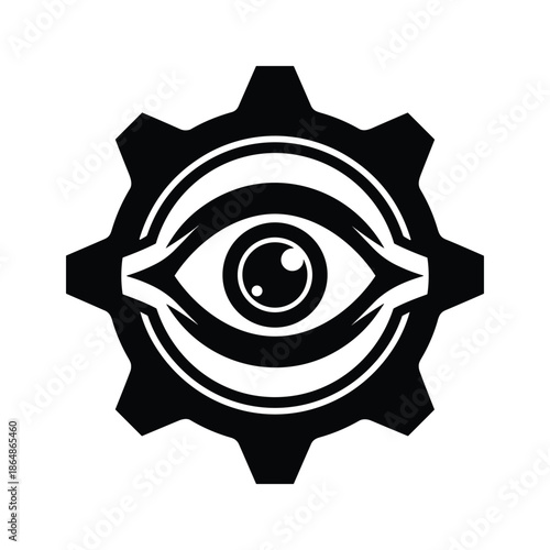 Eye inside gear symbolizing surveillance and technology