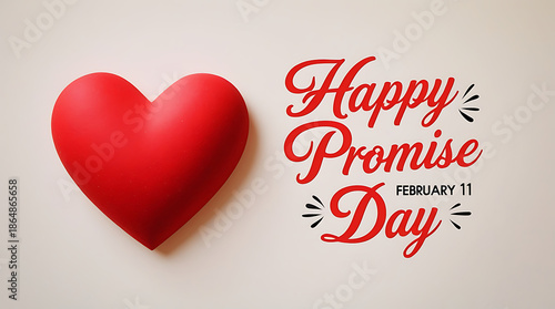 3d a red heart with elegant red script “Happy Promise Day” and small embellishments, plus a February 11