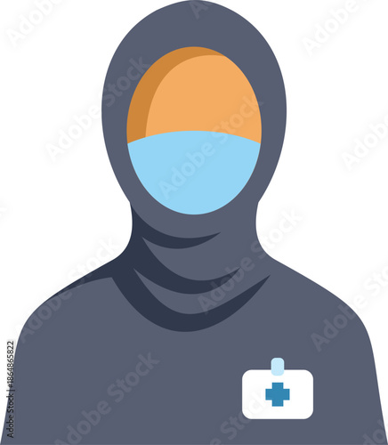 Portrait of healthcare professional wearing surgical mask and traditional headscarf for safety and protection