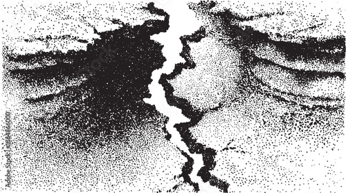 Abstract crack texture in black and white with dotted pattern. Simple vector illustration showcasing modern design concepts.