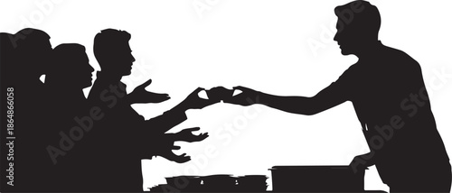 Silhouette of people reaching out for help in line