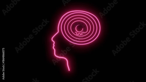 Wallpaper Mural Personal growth and development. Business and education concept. Metaphor of problem solving, chaos and mess, difficult situation. Spiral way with gear in head as thoughts. Neon glowing. Torontodigital.ca