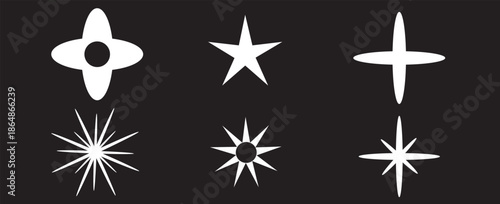Retro futuristic sparkle icons collection. Set of star shapes. Abstract cool shine effect sign vector design.