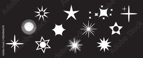 Retro futuristic sparkle icons collection. Set of star shapes. Abstract cool shine effect sign vector design. eps 10