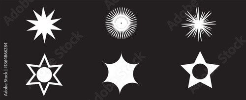 Retro futuristic sparkle icons collection. Set of star shapes. Abstract cool shine effect sign vector design.