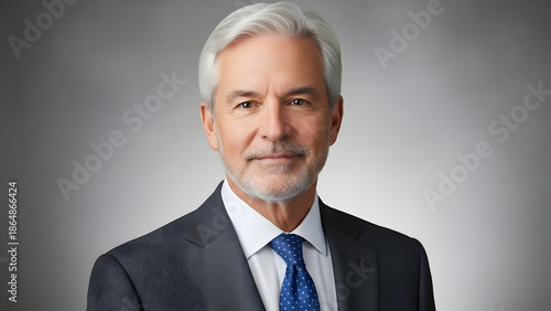 Confident senior businessman in formal suit with grey background