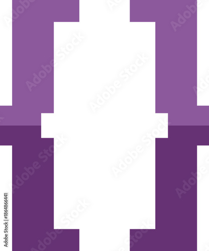 Purple pixelated square brackets symbol reflecting on white background, representing programming code