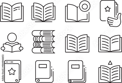 book monochrome glyph set education literacy library vector icons