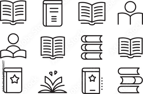 book simple line icons open book stack reader and bookmark