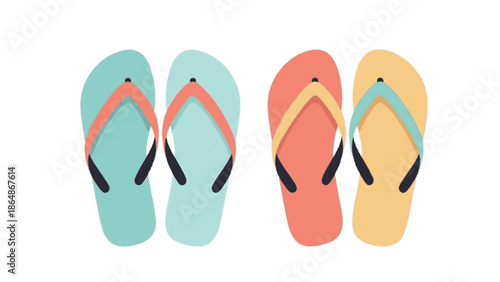 A pair of pastel-colored flip-flops, perfect for a casual day at the beach or poolside, showcasing summer style and comfort
