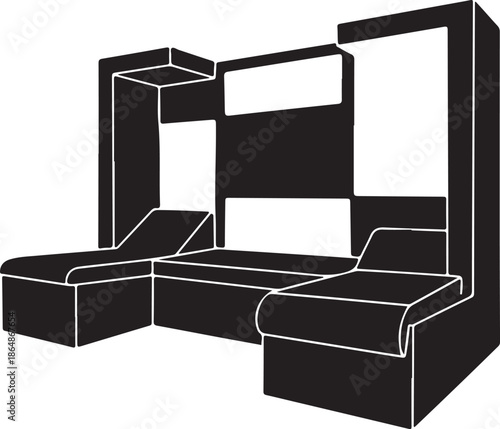 Modern Black Sectional Sofa with White Outline