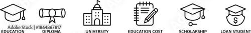 education icons set graduation diploma university scholarship loan