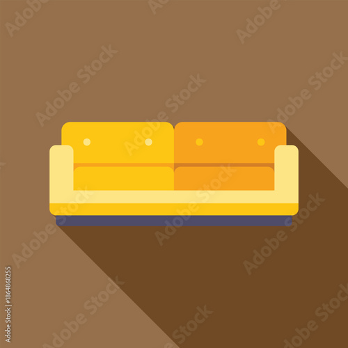 Comfortable yellow sofa with two cushions on a brown background, representing relaxation and interior design concepts