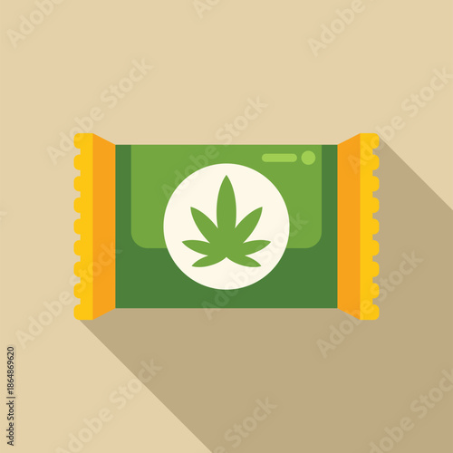 Cannabis edible snack packaging showing a prominent marijuana leaf on the wrapper