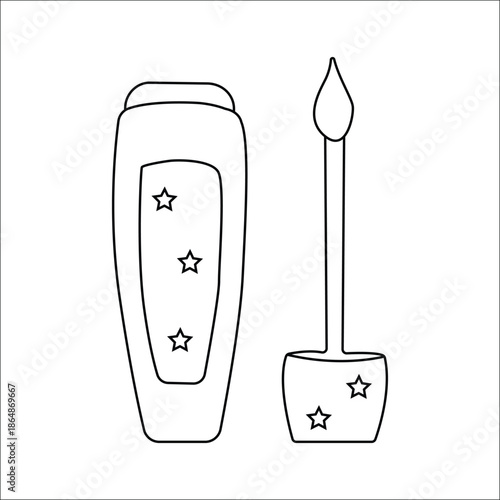 Eyeliner Bottle and Applicator Line Art Illustration