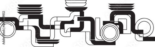 Intricate Mechanical Linkages and Pistons in Black and White