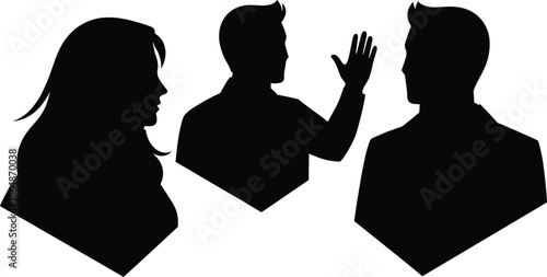 Business People Silhouette Icons Set with Male and Female Profiles Communication Concept Vector.
