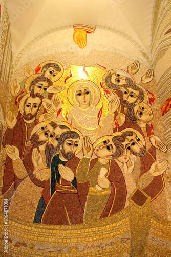 Mosaics on the wall at Sanctuary Church of Saint Ignatius in Manresa, taken in July 2024.