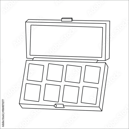 Eyeshadow Palette Outline Icon – Open Makeup Case Black Line Art Illustration