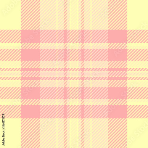 Soft, pastel plaid pattern in pink  yellow hues, evokes warmth  nostalgia. Ideal for backgrounds, textiles,  seasonal designs. Versatile, cute,  comforting texture.