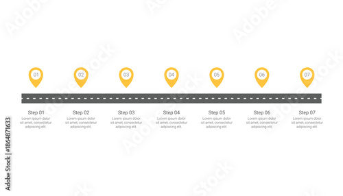 Straight Road Infographic Timeline with Seven Pin Map Markers