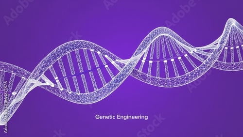 Abstract Wireframe DNA Model on a Purple Background, Representing Genetic Engineering and Biotechnology Advancements in a Modern and Technological Style for Educational Purposes