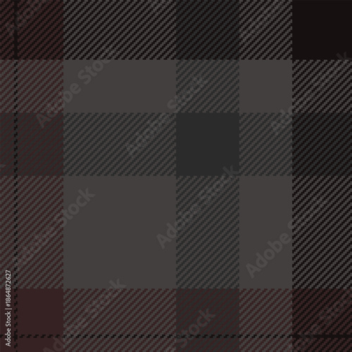 Old-fashioned tartan textile plaid, 1970s fabric pattern seamless. Summer vector background check texture in grey and black colors.