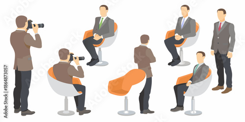 People in suits interacting with a photographer in a modern setting