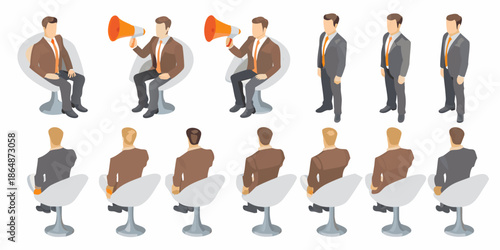 Isometric illustration of business people in a meeting or conference setting