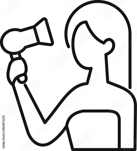 Woman using a hairdryer, drying and styling her hair