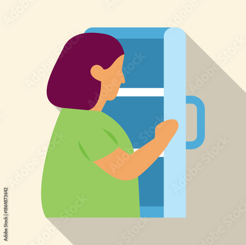 Woman opening refrigerator in a kitchen setting