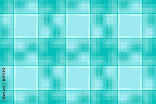 Vichy tartan textile pattern, geometrical texture fabric plaid. Couch seamless background vector check in teal and cyan colors.