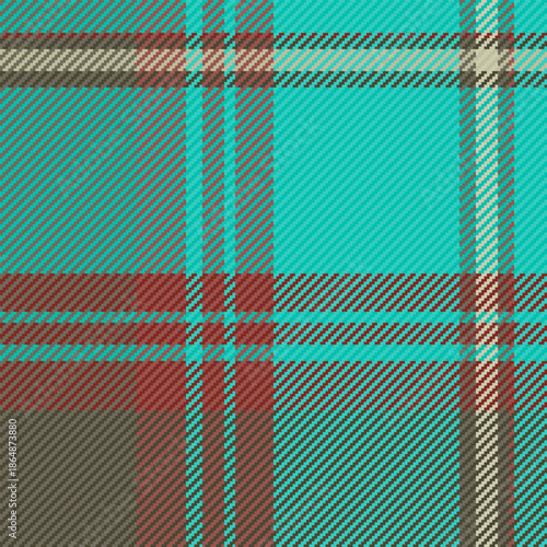 Figure background check vector, mixed plaid tartan textile. Vertical fabric pattern texture seamless in teal and red colors.