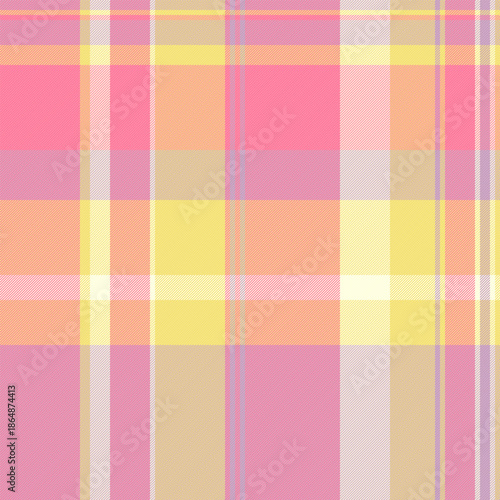 Womens fashion vector textile pattern, open texture tartan fabric. Geometrical background check plaid seamless in red and yellow colors.