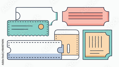 Icons of a ticket and a coup in distinct colors, illustrating concepts of admission and rebellion..eps