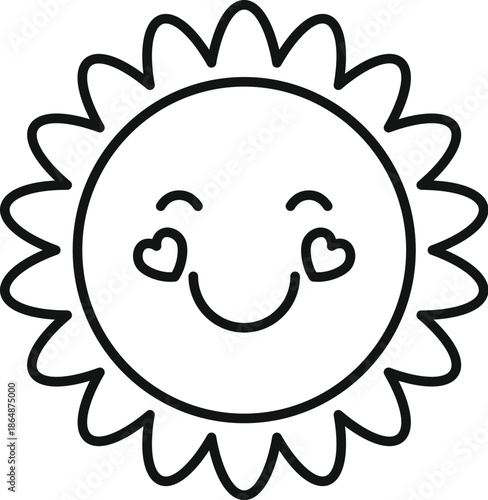 Sun character smiling with hearts instead of eyes, depicting love and happiness