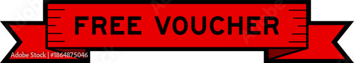 Ribbon label banner with word free voucher in red color on white background
