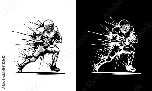 Dynamic American Football Player in Action with Splash Effect.